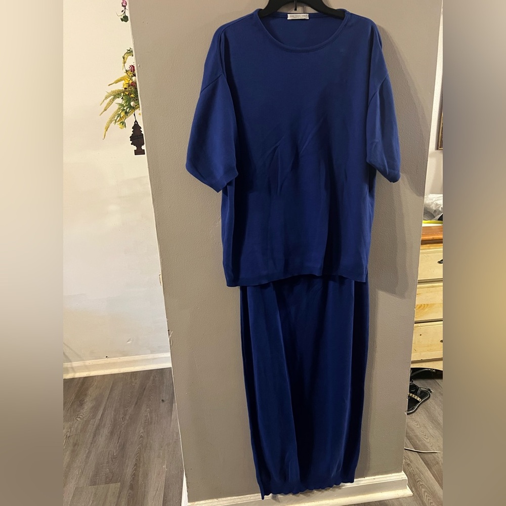 Womens Joan Vass,  SetUSA Blue Knit Pullover Top. Casual Plus 2 Sp5